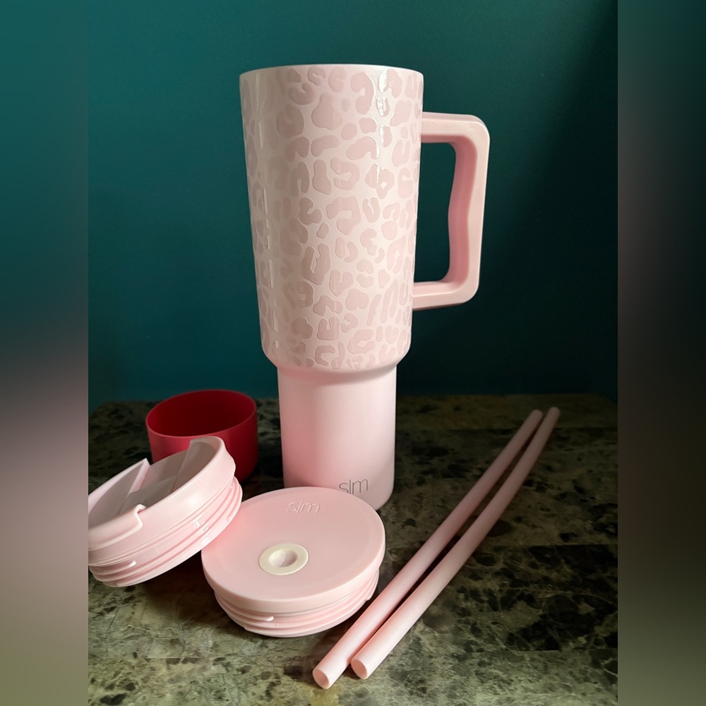Simple Modern Blush Leopard Print Trek Tumbler with accessories - Blush 40oz